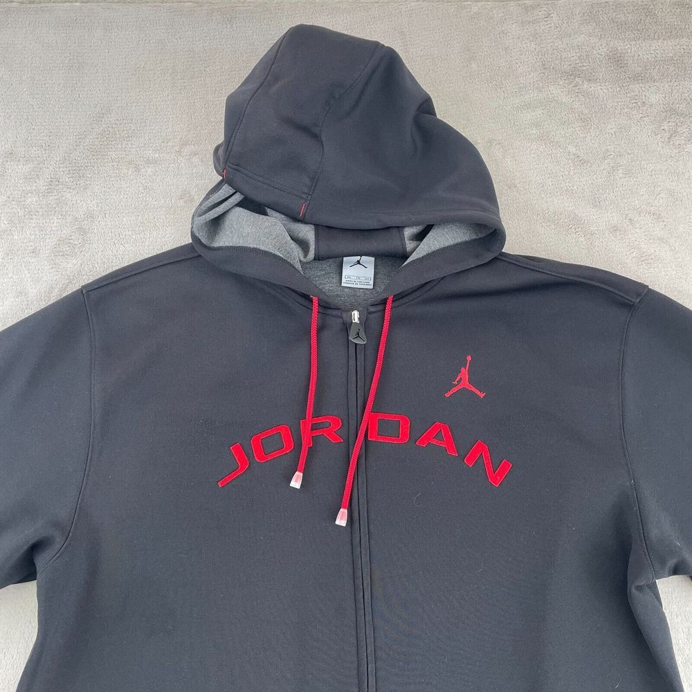 Nike Air Jordan Jacket Men 2XL Black Full Zip Hooded SpellOut Logo Long Sleeve‎